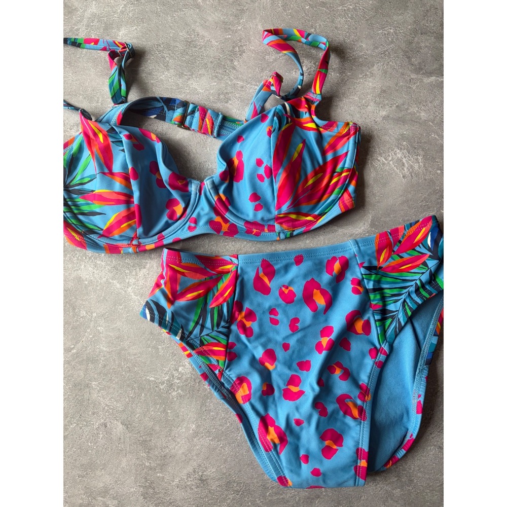 Tabitha Brown for Target Tropical Leopard High Waist Bikini Set Blue Pink Medium